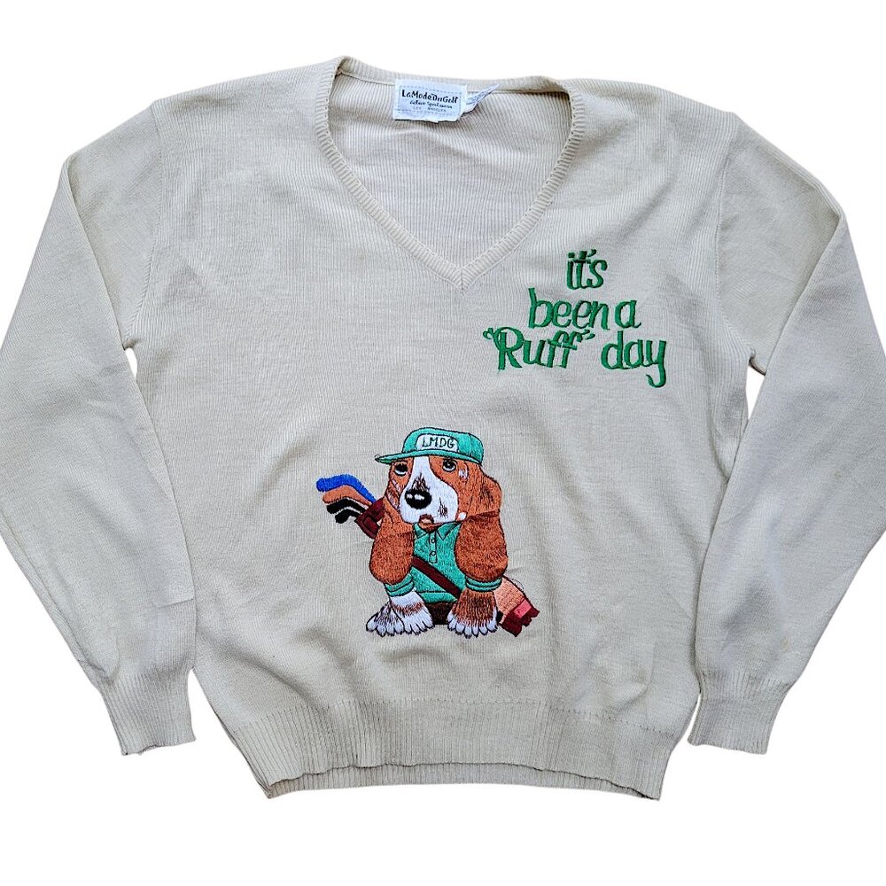 Vintage 70s Golf Sweater with Embroidered Dog